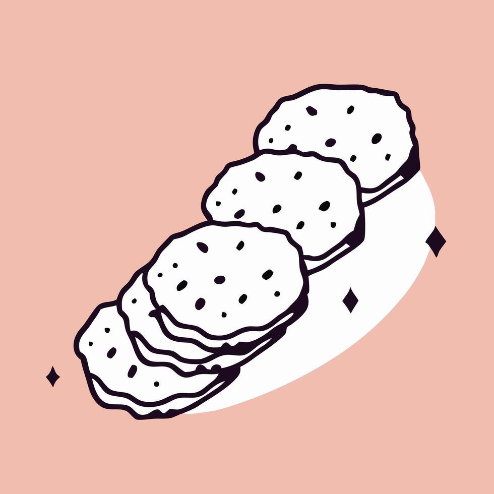 Stack of Cookies Illustration, Hand Drawn Bakery Design vector