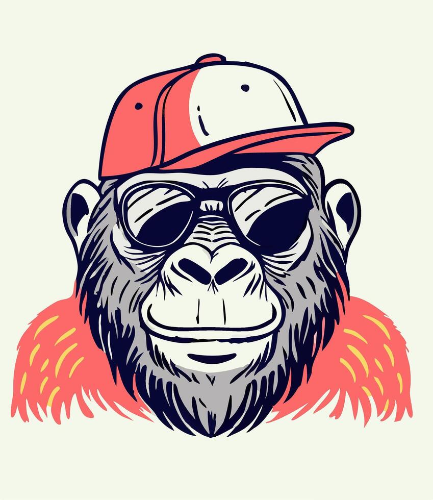 Cool Monkey in Sunglasses and Hat Illustration vector