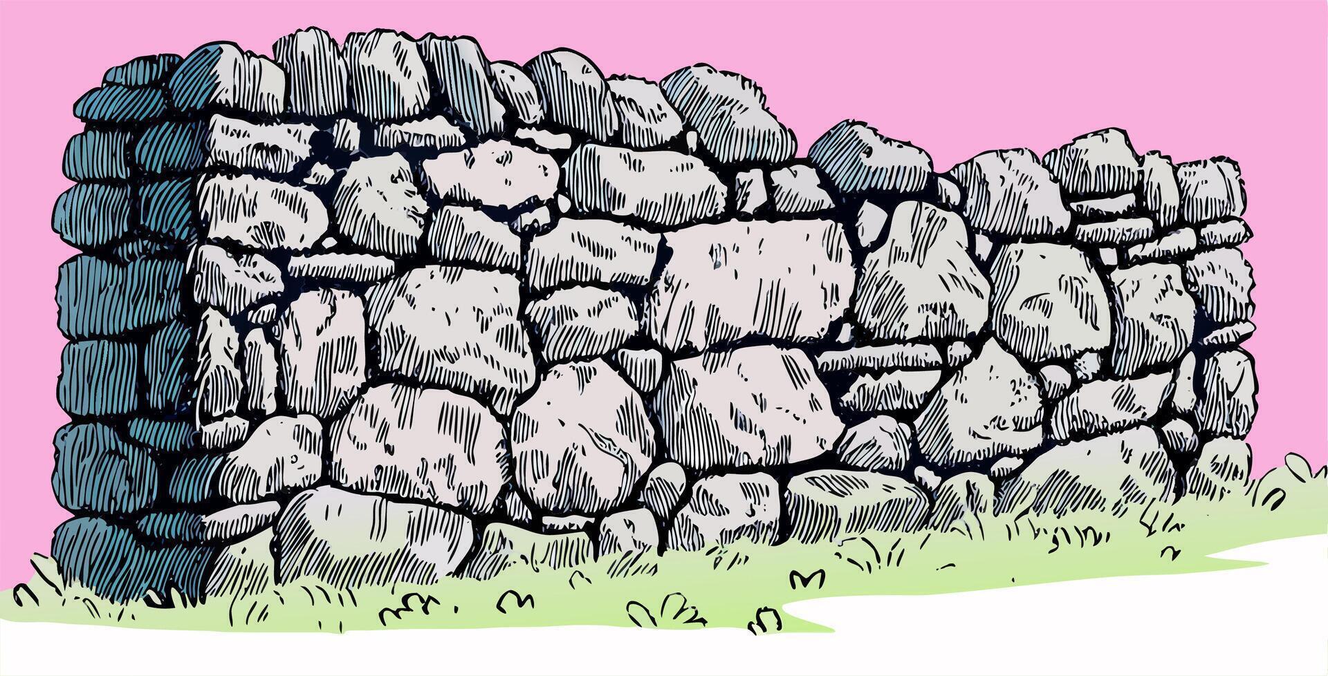 Dry Stone Wall Illustration Rustic Stonework Texture vector