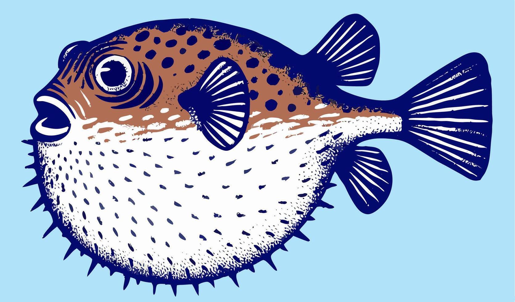 Brown and White Pufferfish Illustration vector