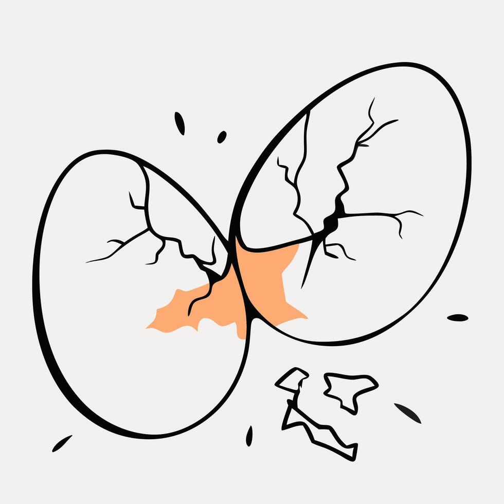 Cracked Eggshell Illustration Cartoon Style Hatching Graphic vector
