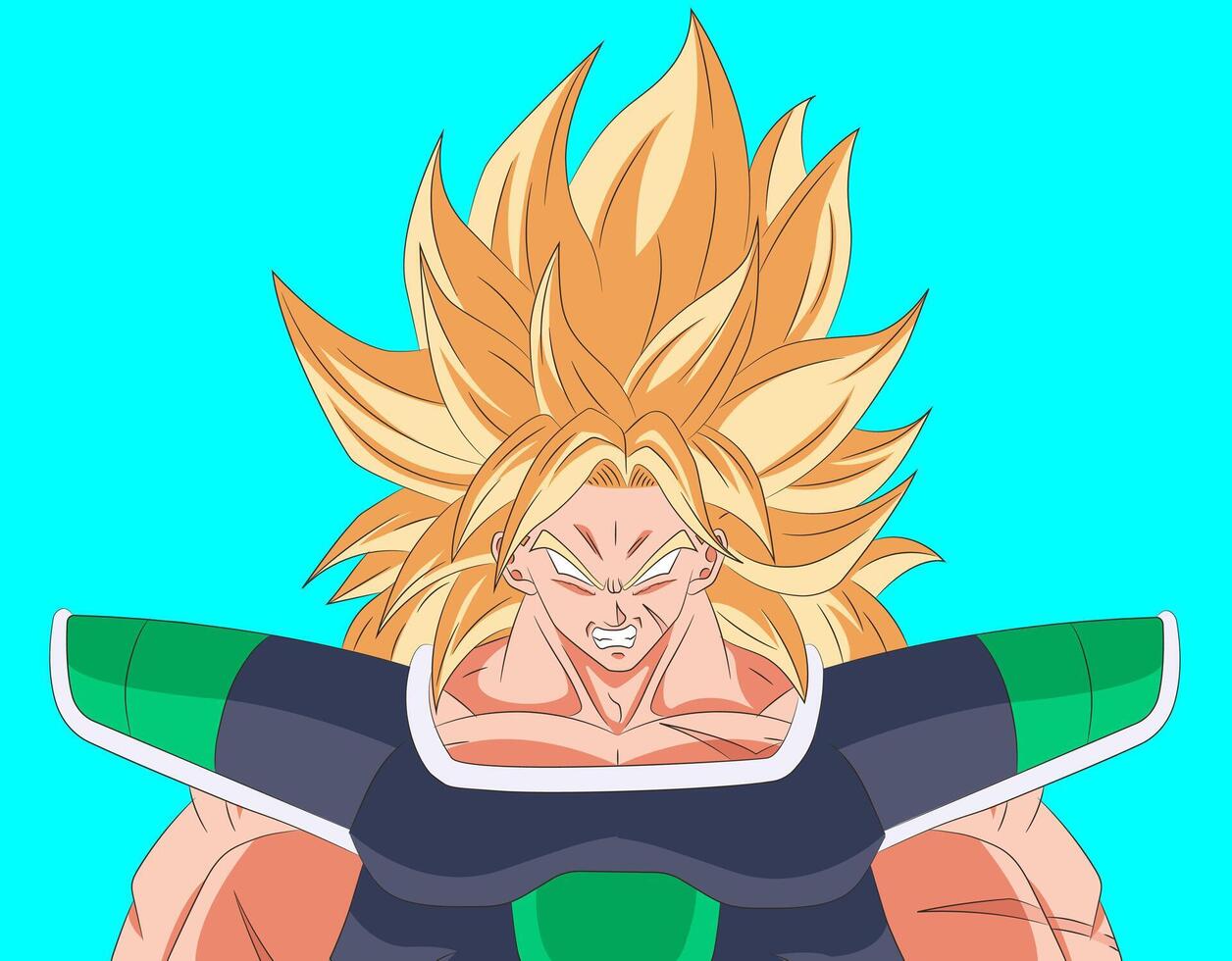 2D illustration of Broly super saiyan from Dragon Ball full color vector