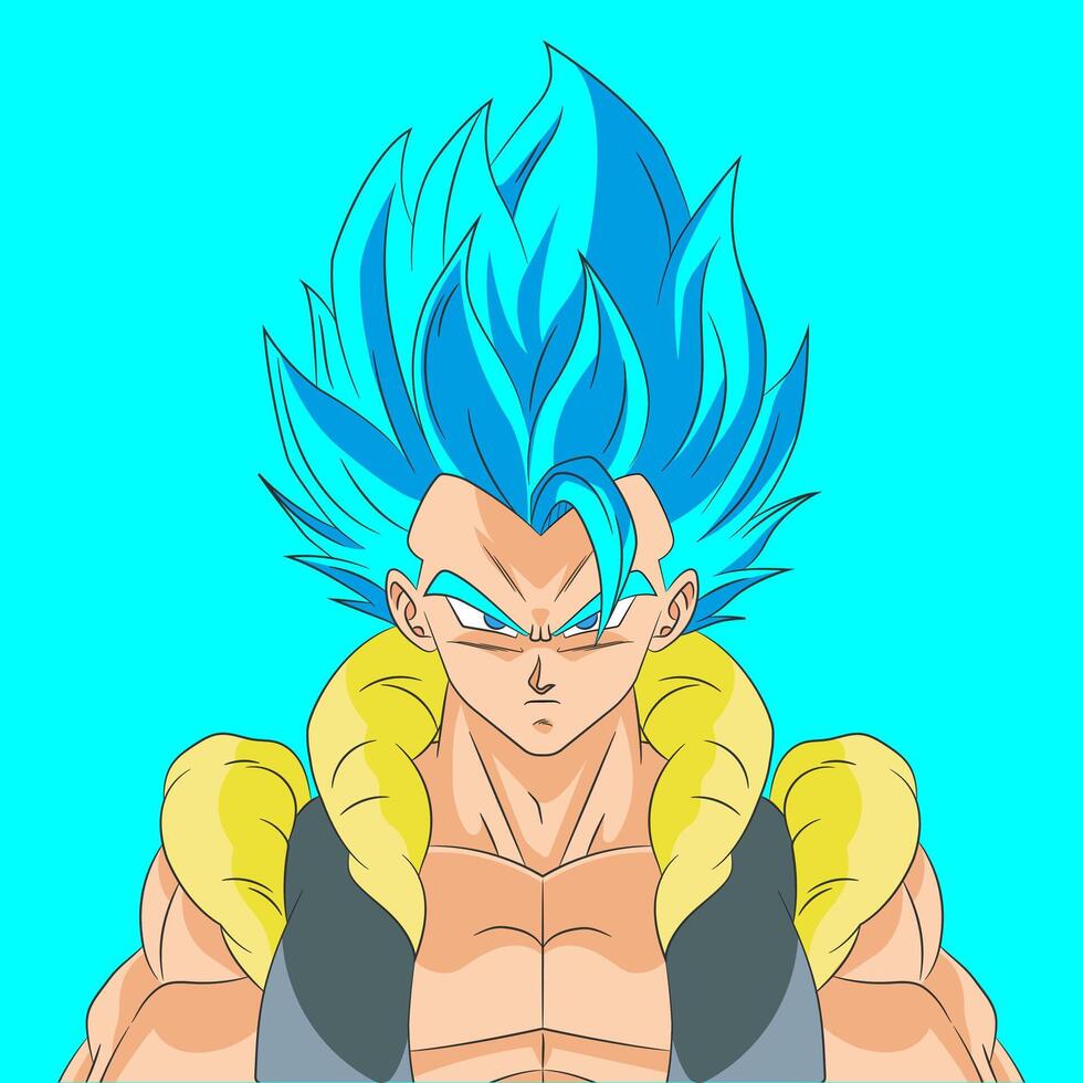 2D illustration of Gogeta super saiyan blue from Dragon Ball full color vector