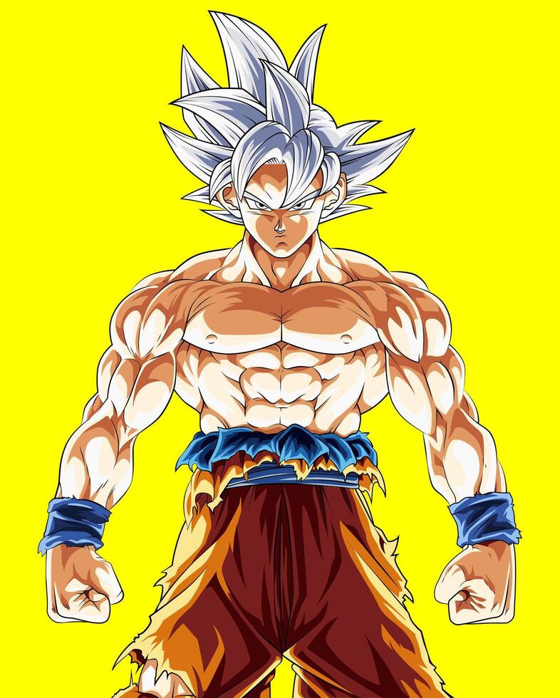 Goku in Ultra Instinct, Dragon Ball character, 2D illustration, editable colors vector