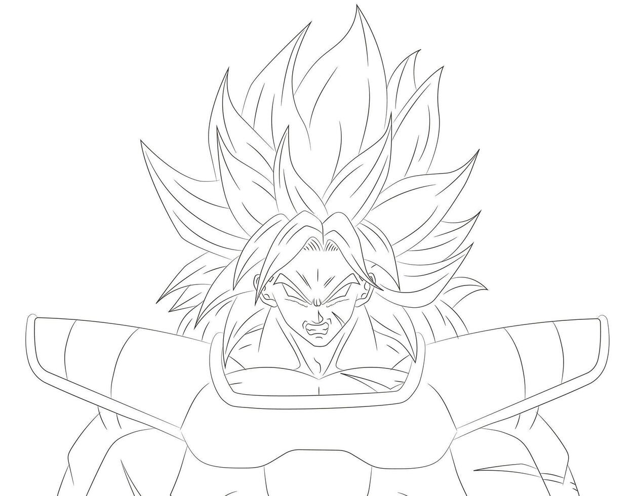 Broly super saiyan illustration traced and ready to paint line art vector