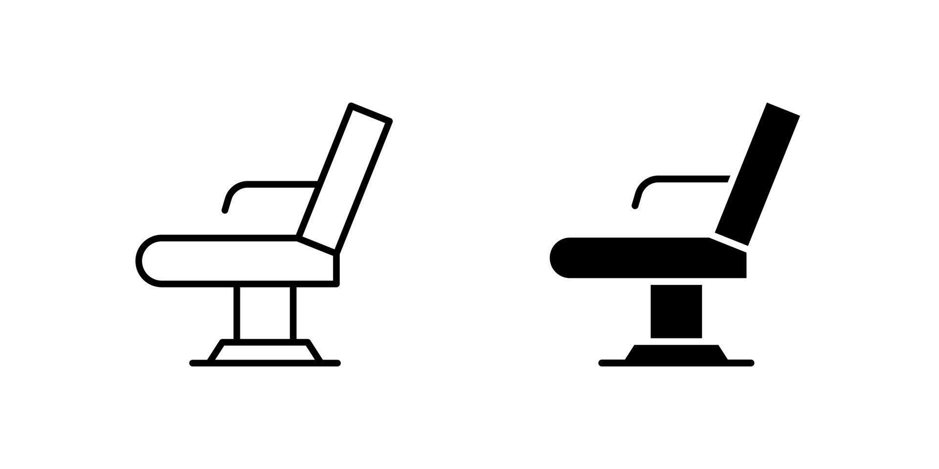 Therapist Chair Icon Collection, a chair with a headrest in outline and glyph styles. Represents therapy or relaxation. Perfect for wellness design. vector