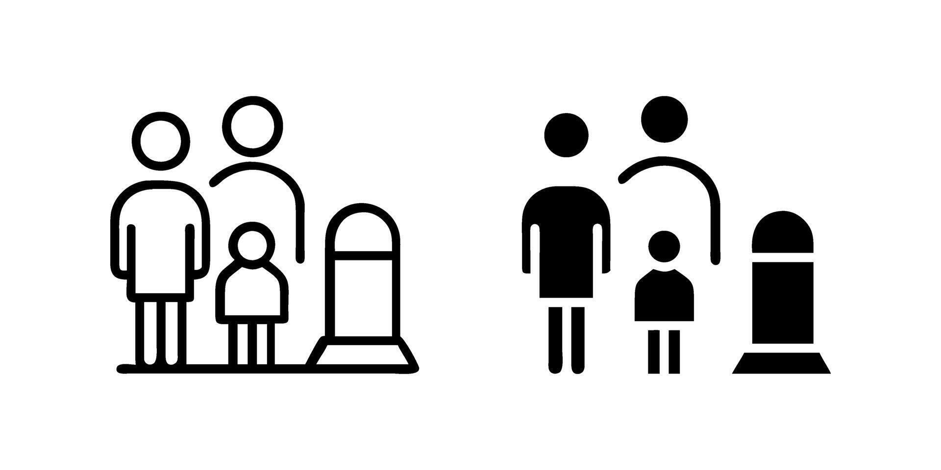 Family visiting a cemetery icon collection. Suits memorial or family designs. vector