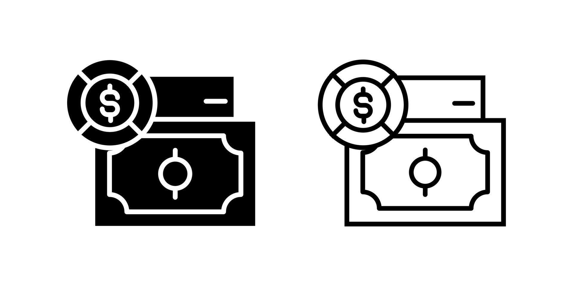Money Icon Collection, a dollar bill in outline and glyph styles. Represents currency or payment. Perfect for financial design. vector