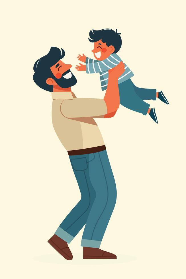 Happy father and son flat illustration isolated. vector
