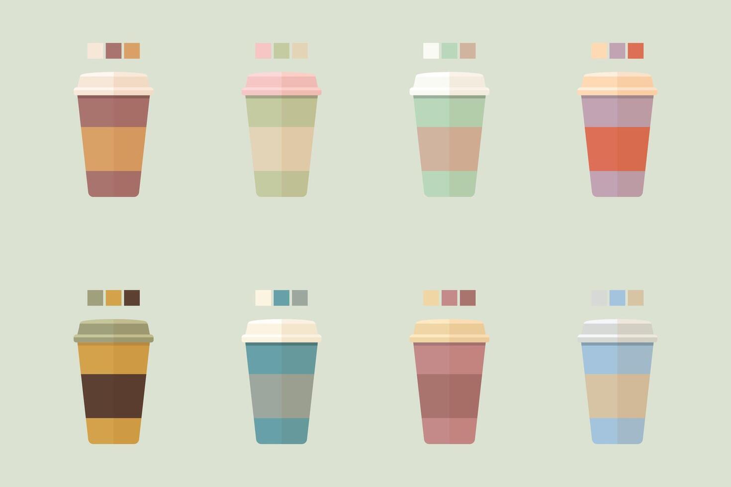 Takeaway coffee cup set in soft vintage tones flat illustration. vector
