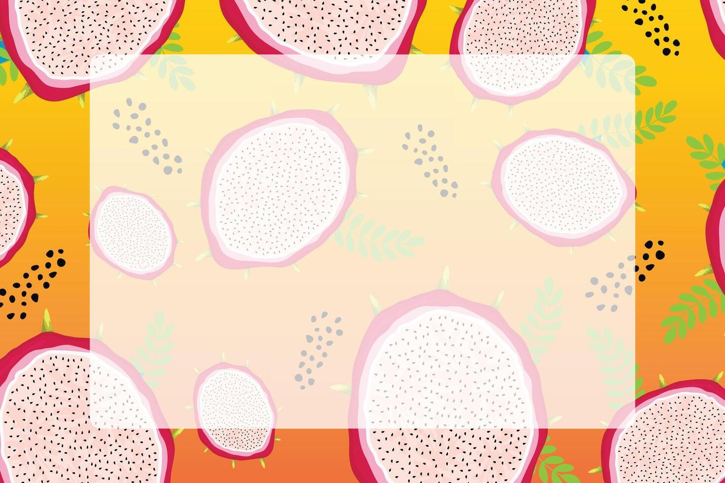 Dragon fruit background with transparent banner for text flat . vector