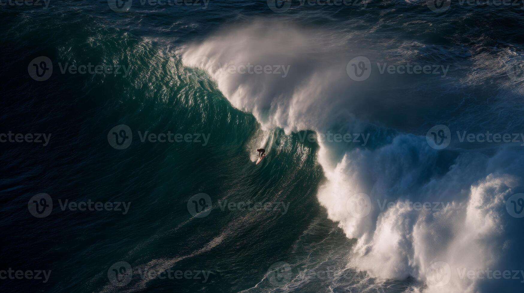 Dynamic Surfer Embracing Thrilling Waves Beneath a Majestic Ocean Spray in Dramatic Coastal Landscape photo