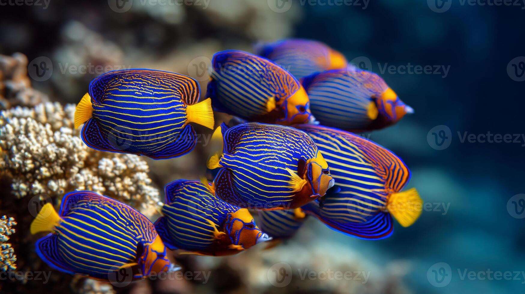 Colorful Tropical Fish Swimming Together in a Coral Reef Underwater Scene Brimming with Marine Life and Vibrant Colors photo