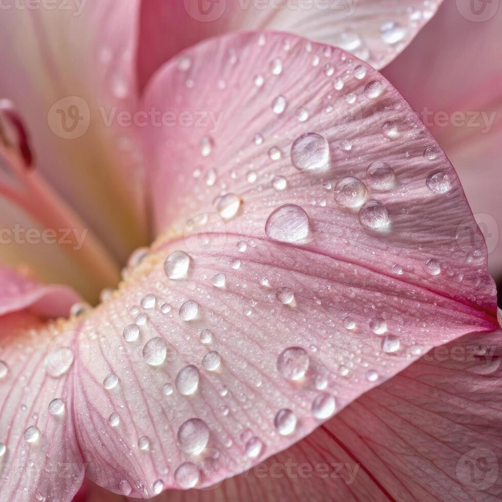 Delicate flower petal with dew drops in a soft, gentle background, macro photography photo