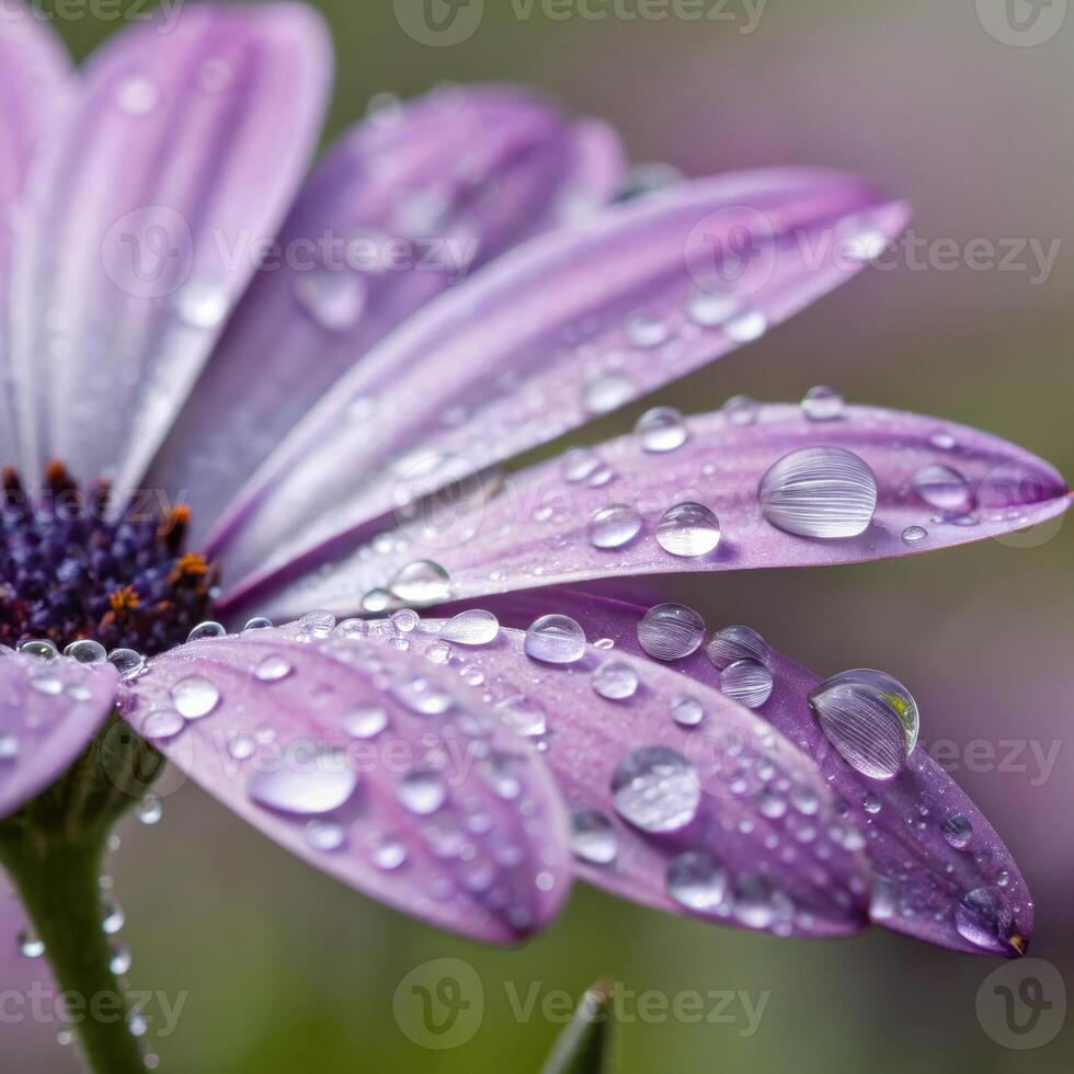 Daisy flower with dew drops in a soft, vibrant background, macro photography photo