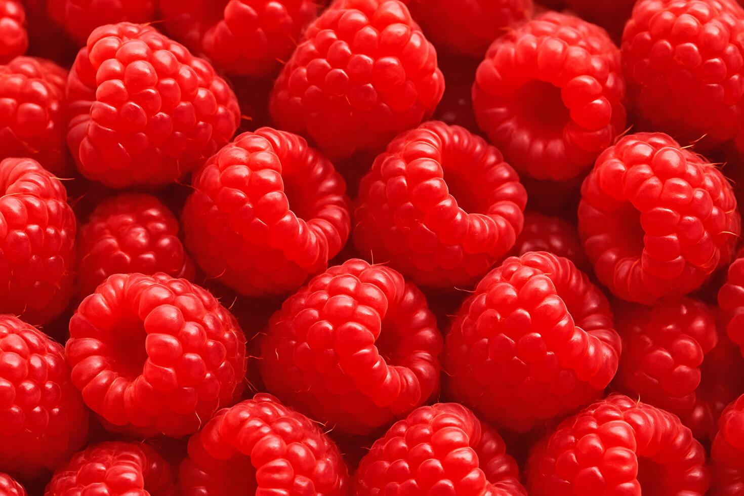 Fresh Ripe Raspberries Close-Up - Juicy Red Berries with Vivid Texture, Natural Shine, and Lush Detail for Food and Nature Backgrounds photo