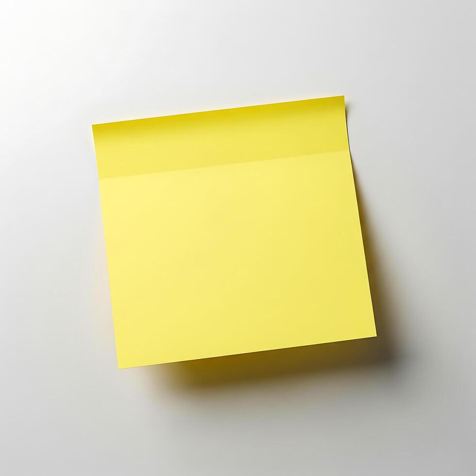 Blank Yellow Sticky Note - Isolated Post-It Reminder on White Background for Office, Memo, and Productivity Concepts photo