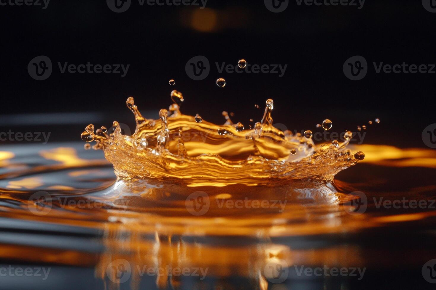 Orange liquid splash on black background photo