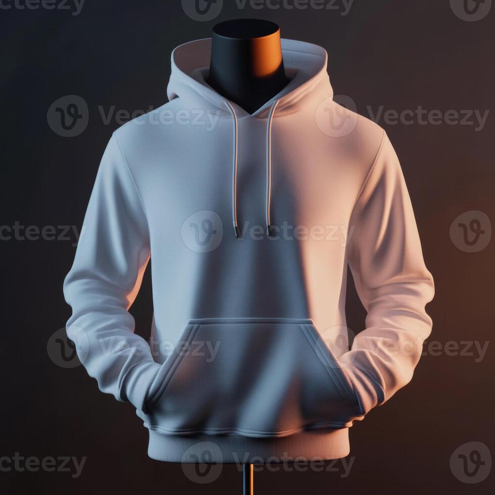 White hoodie mockup on black background 3d rendering photo