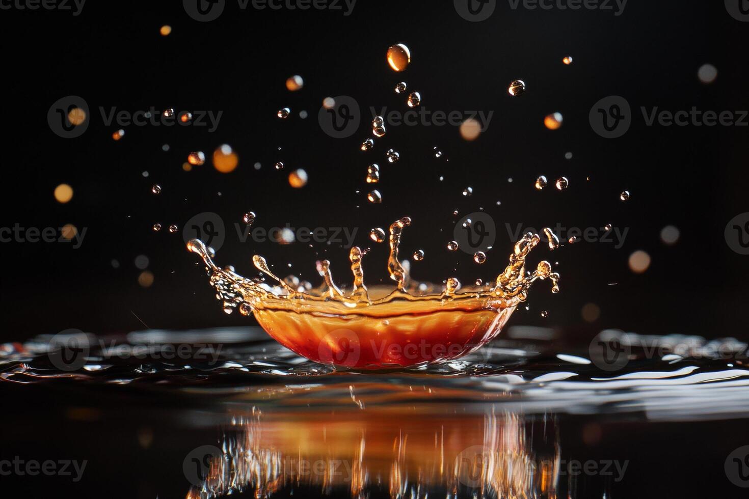 A splash of orange juice is falling into water photo