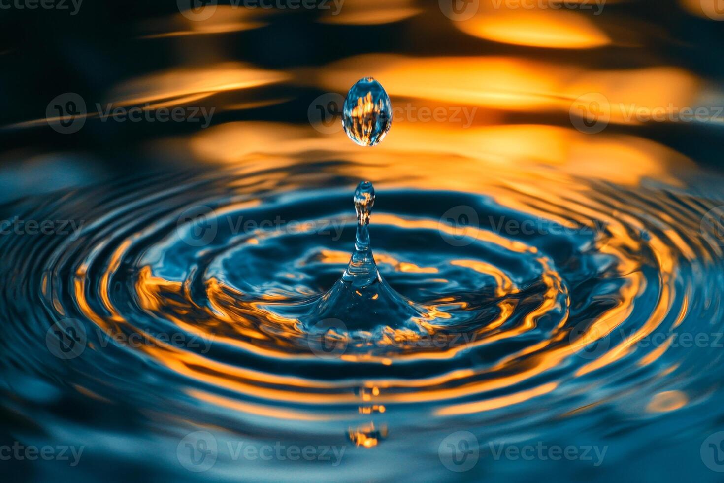Water drop with a ripple on the surface photo