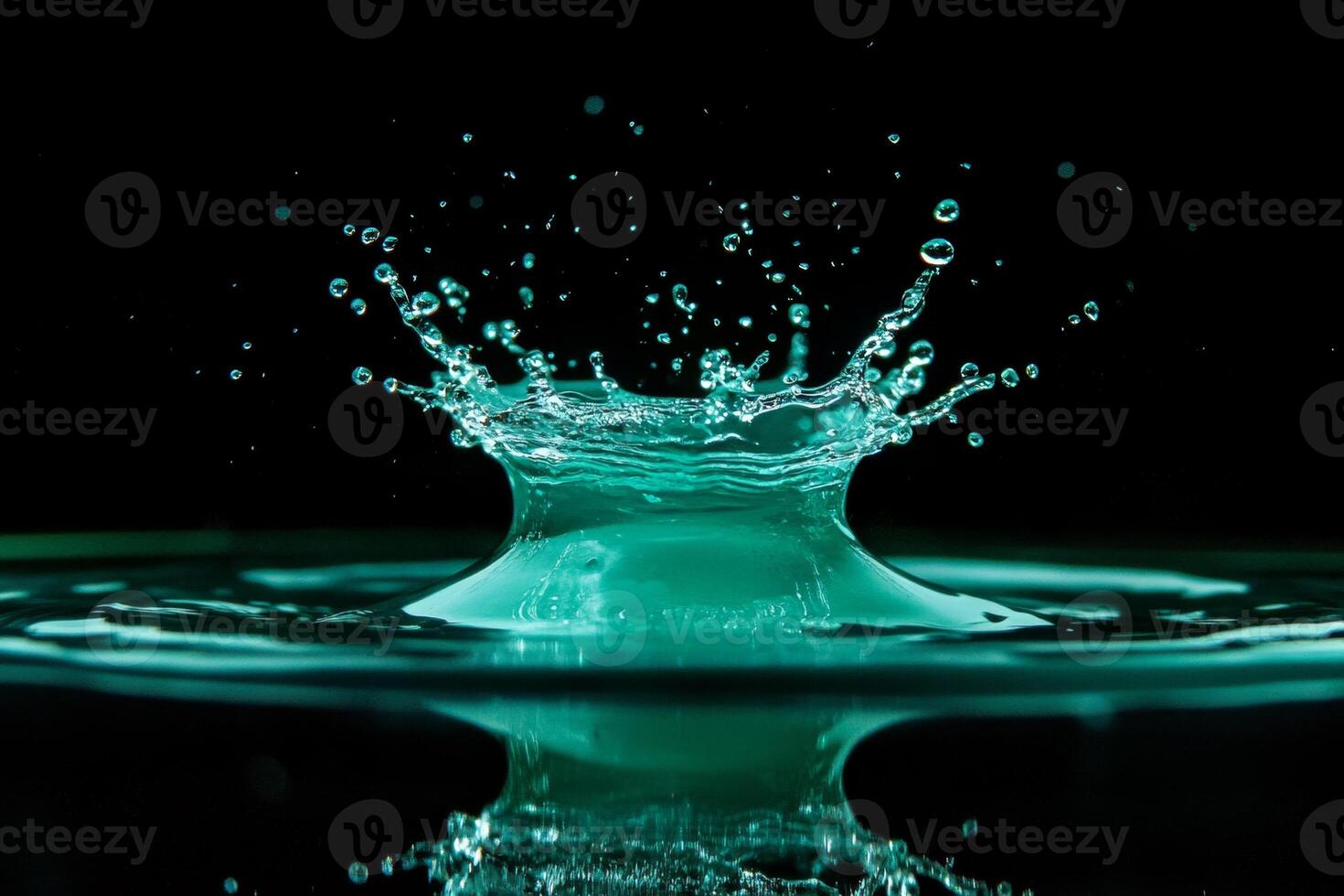 A green water drop splashing into the water photo