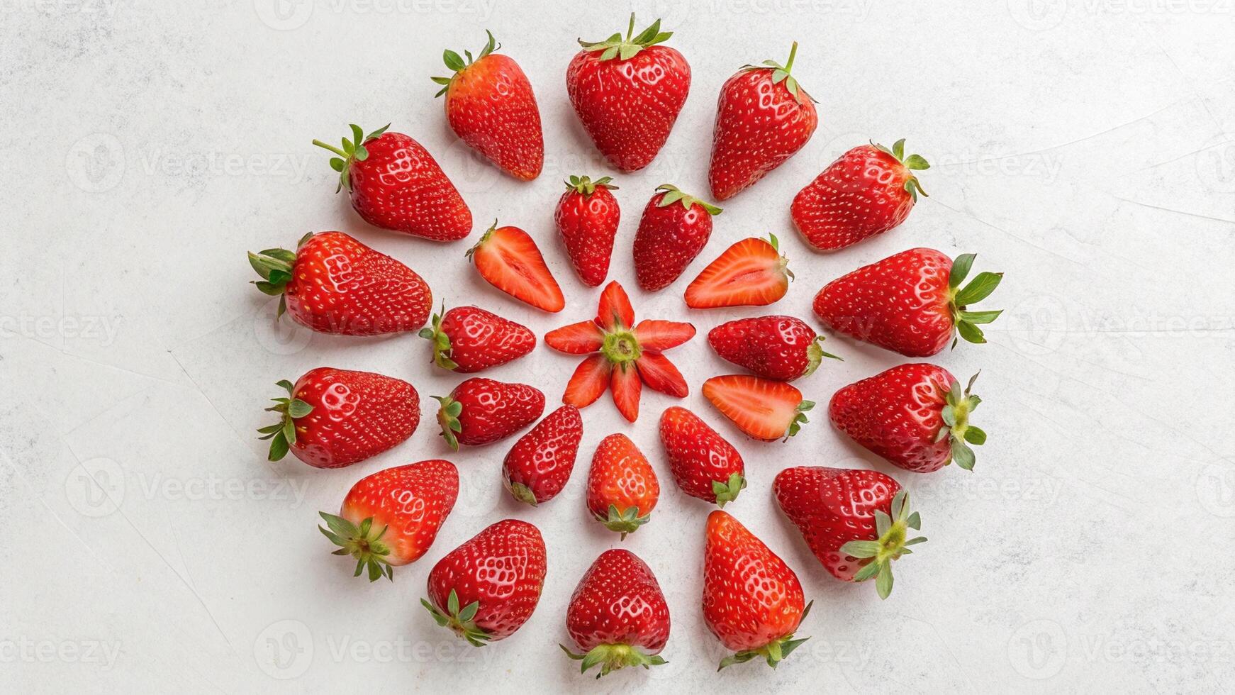 Fresh Strawberries Arranged in a Symmetrical Pattern photo