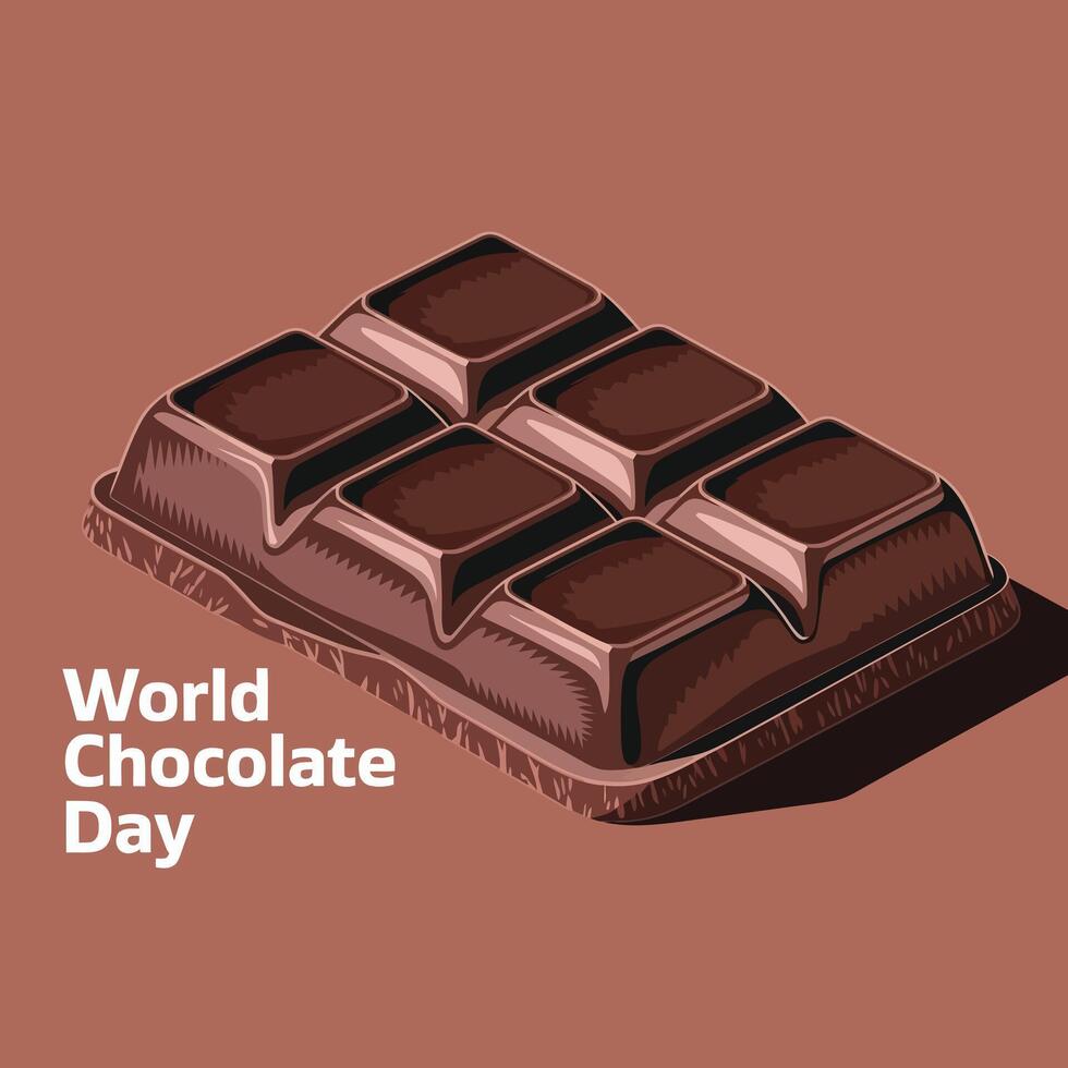 World chocolate day with a chocolate bar on a brown background vector
