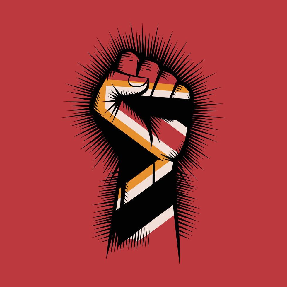 Raised fist in protest with radiating lines on a red background vector