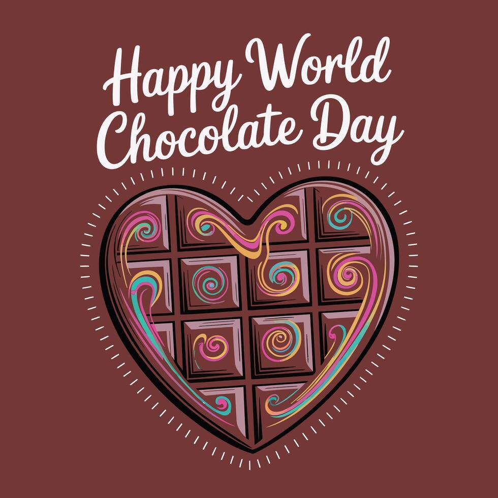 Happy world chocolate day with chocolate heart design illustration vector