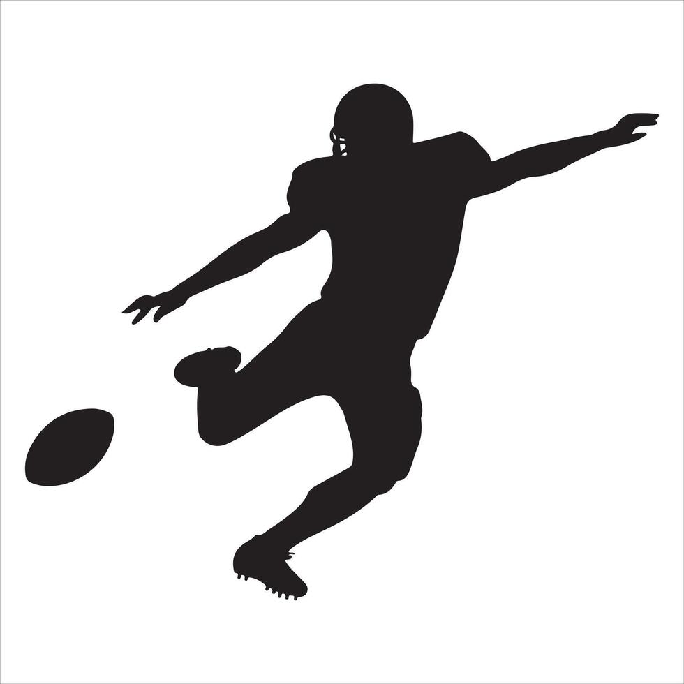 Isolated on a white background is a football player kicking a ball. A graphic silhouette vector