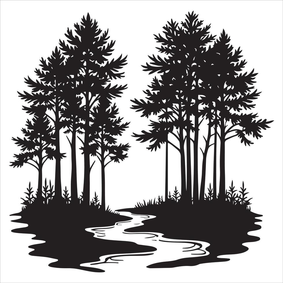 Isolated black silhouette design with a forest theme vector