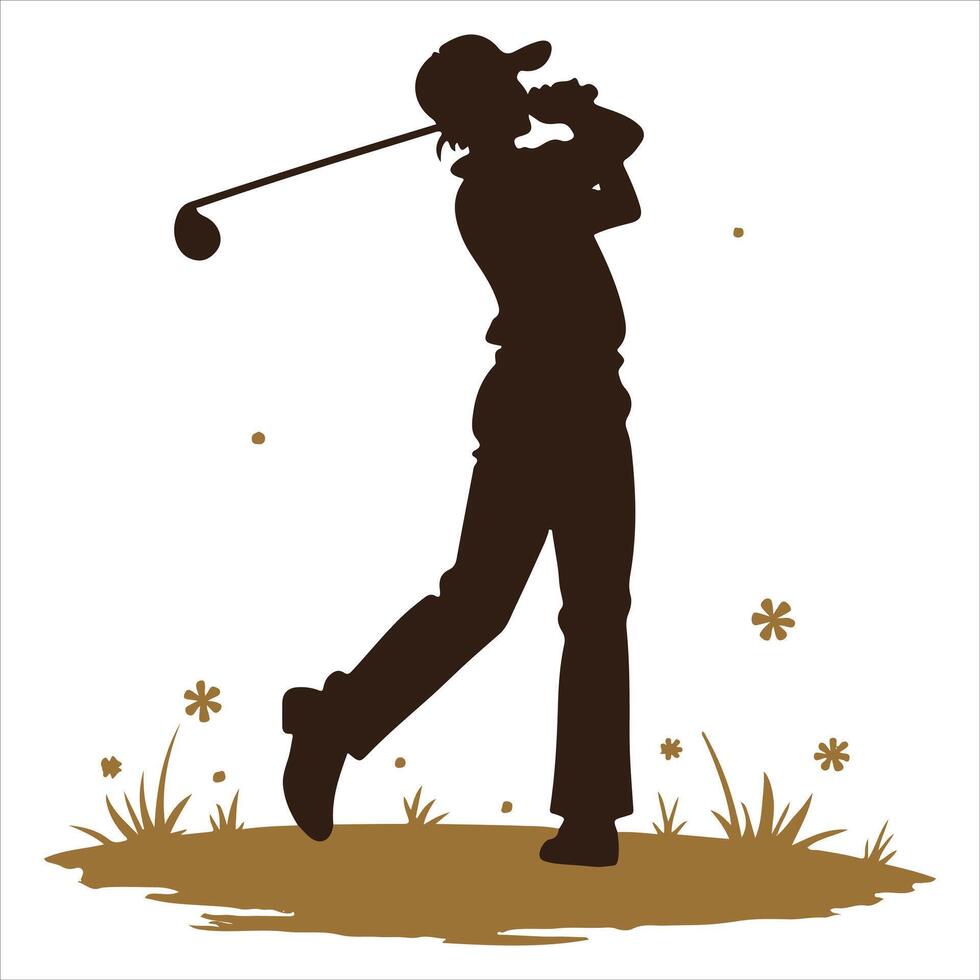 Graphic silhouette of a golf swinging player with a black and white background vector