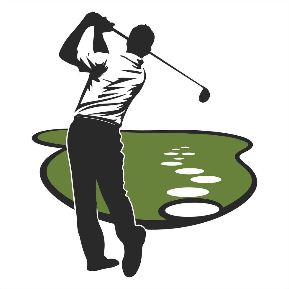 Graphic artwork of a golfer man in silhouette vector