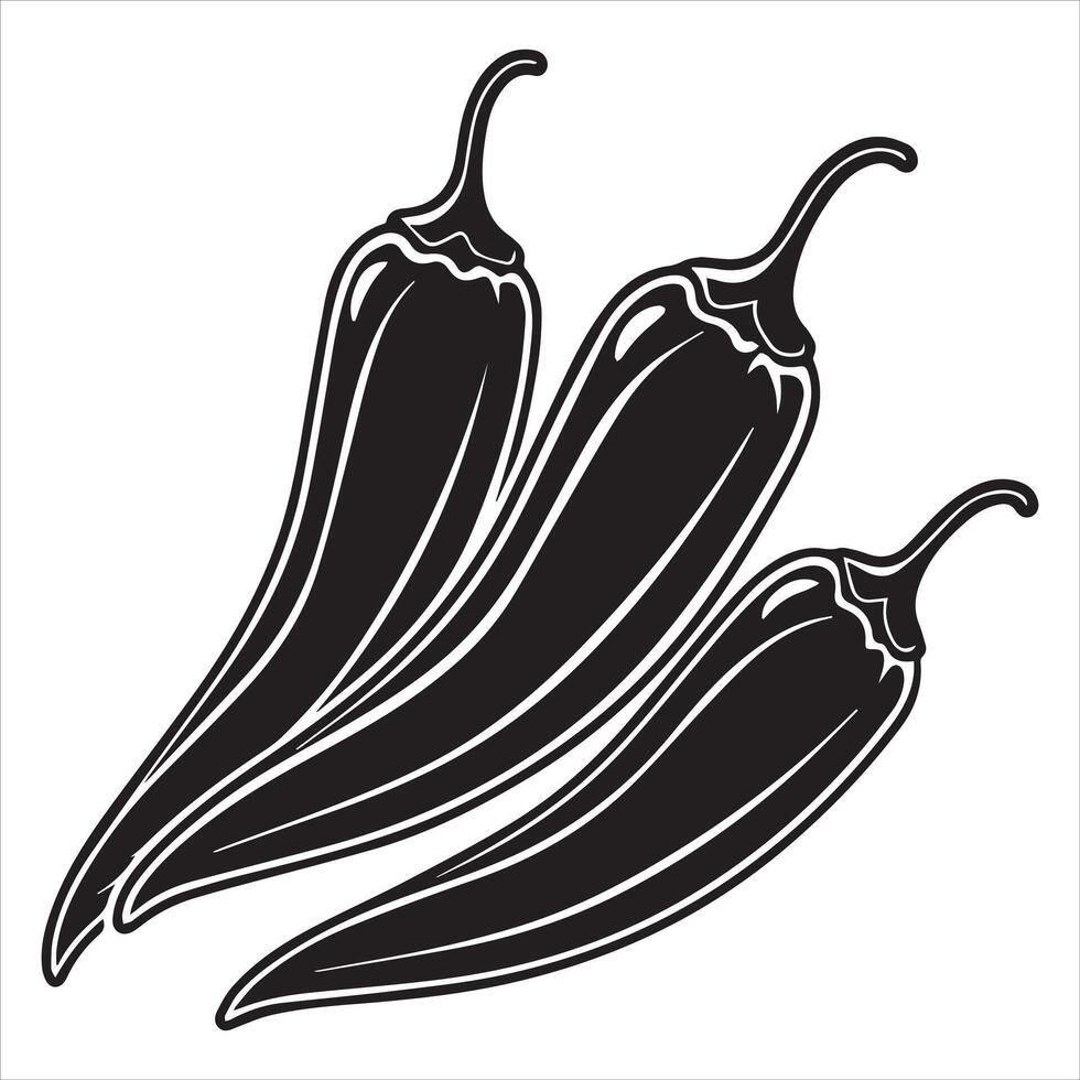 Graphic of a chili pepper and designs of a black chili silhouette collection vector