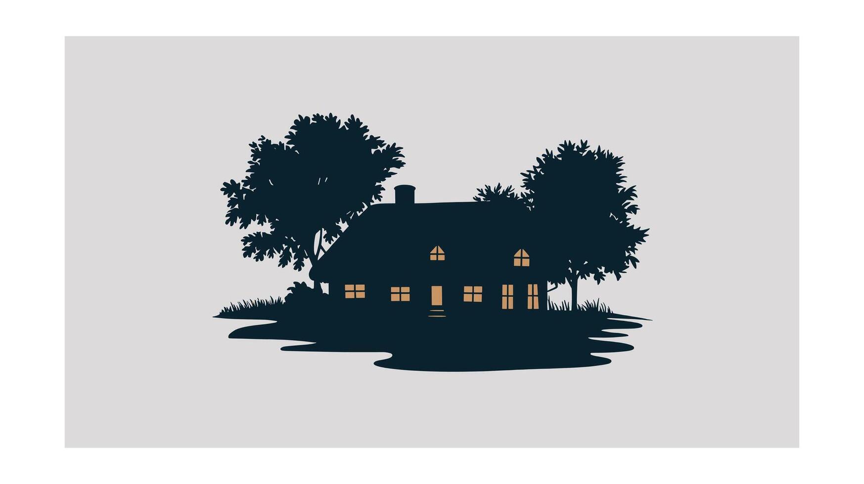 Silhouette of a house with trees at night vector