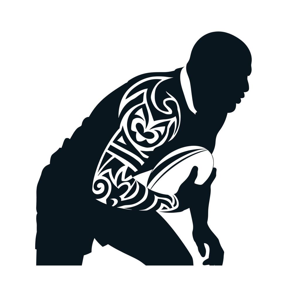 Rugby player silhouette with tribal tattoo vector