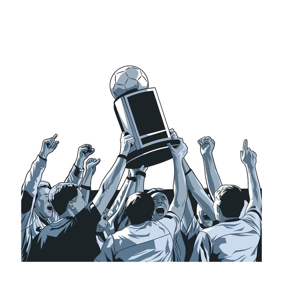 Victorious soccer team celebrates championship trophy vector