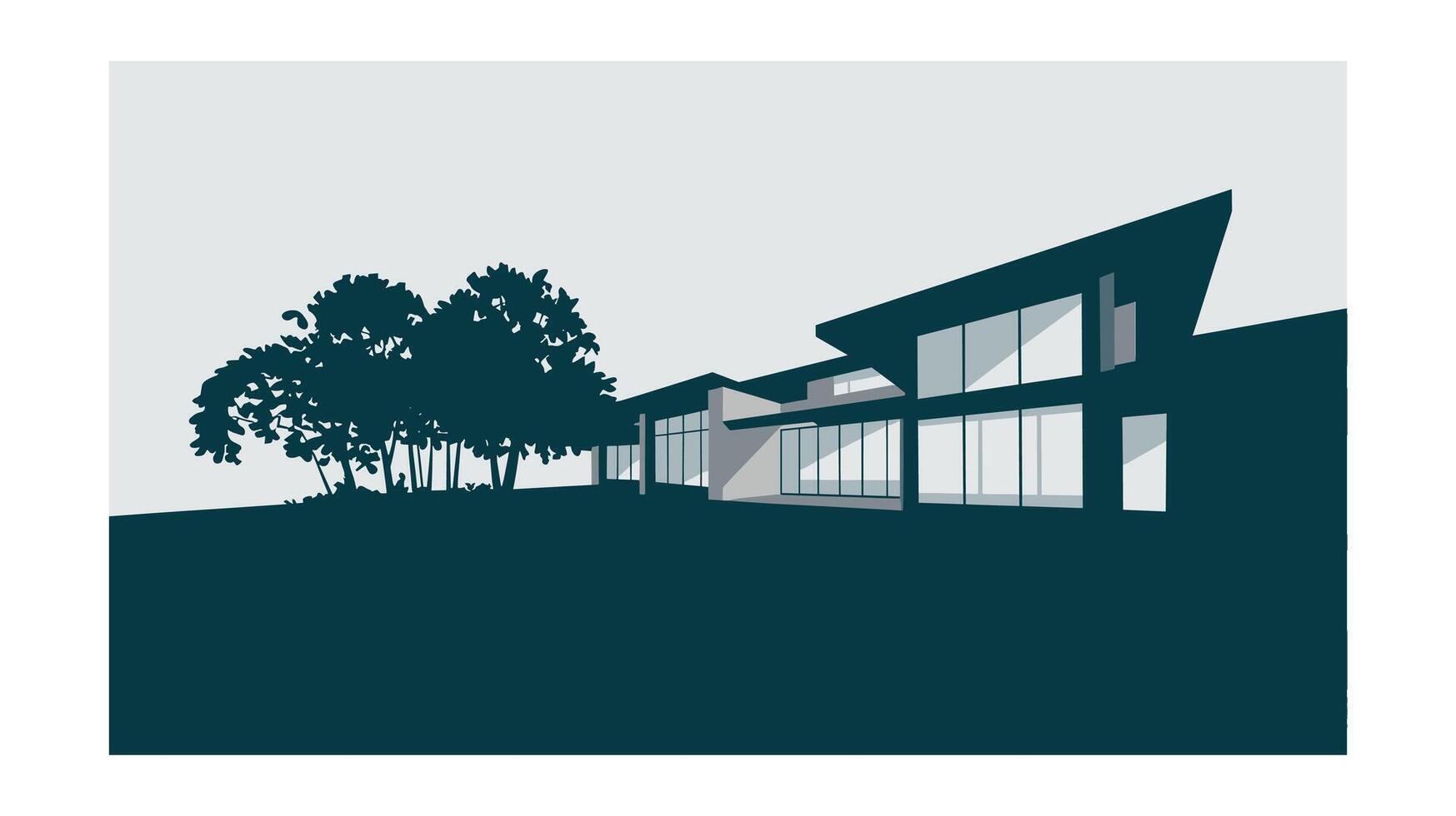 Modern house architectural illustration with trees vector