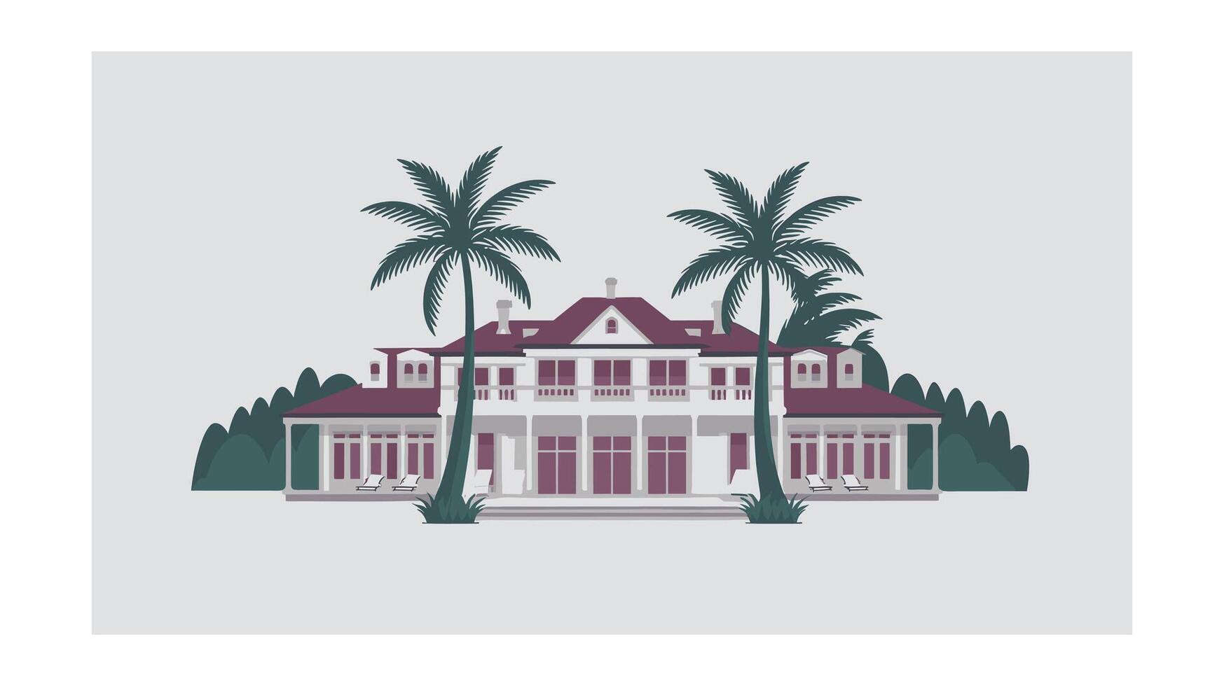 Tropical mansion house with palm trees and pool vector