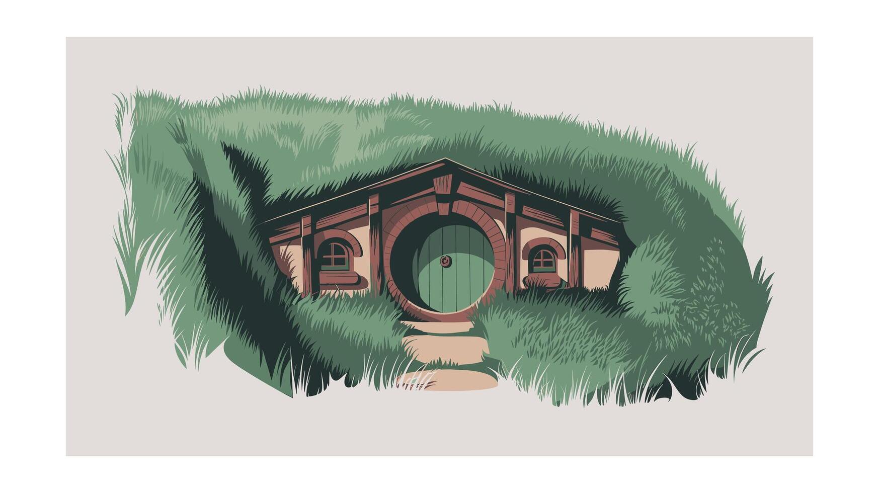 Hobbit hole illustration a green door and grassy roof vector