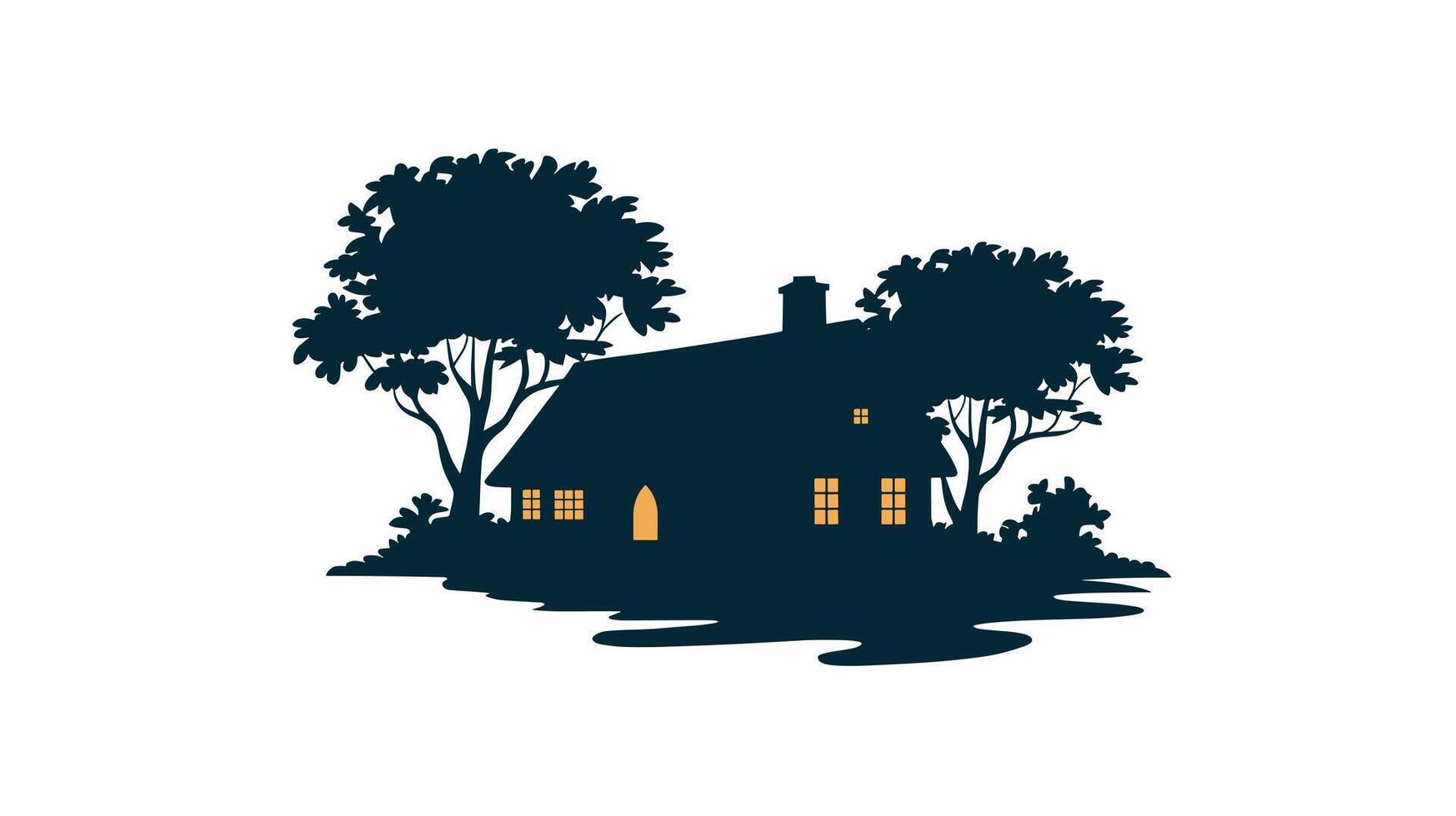 Silhouette of a house with tree at night vector