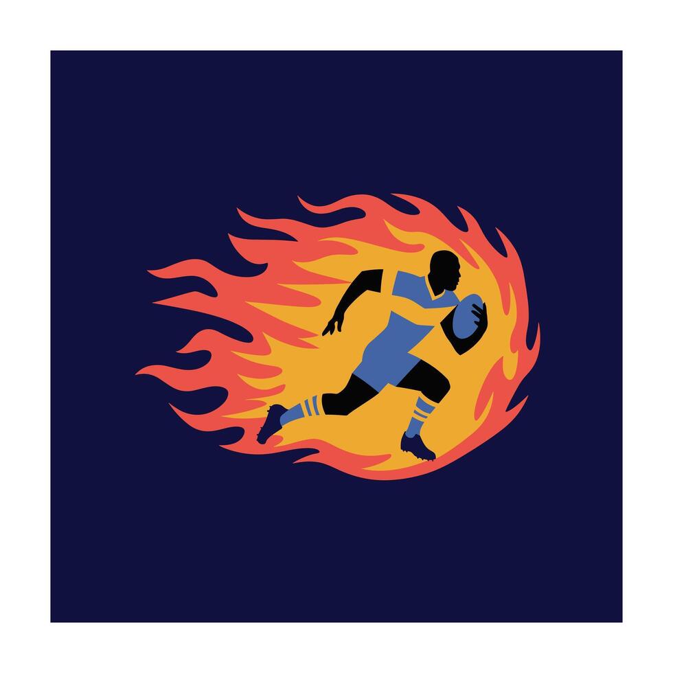 Fiery rugby player in motion dynamic sports graphic vector