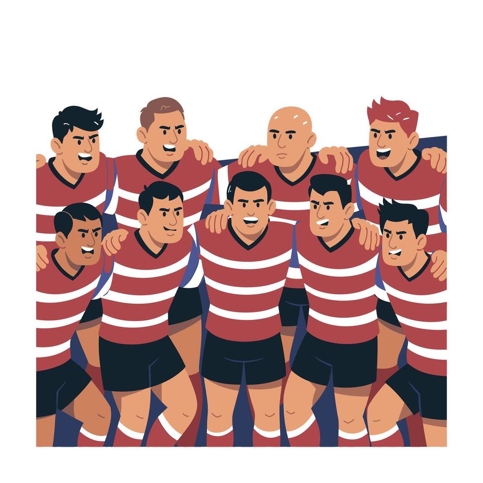 Team of rugby players in red and white uniforms vector