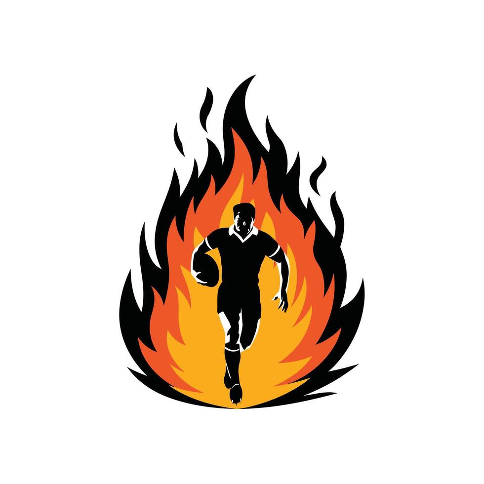 Fiery rugby player running with ball logo vector
