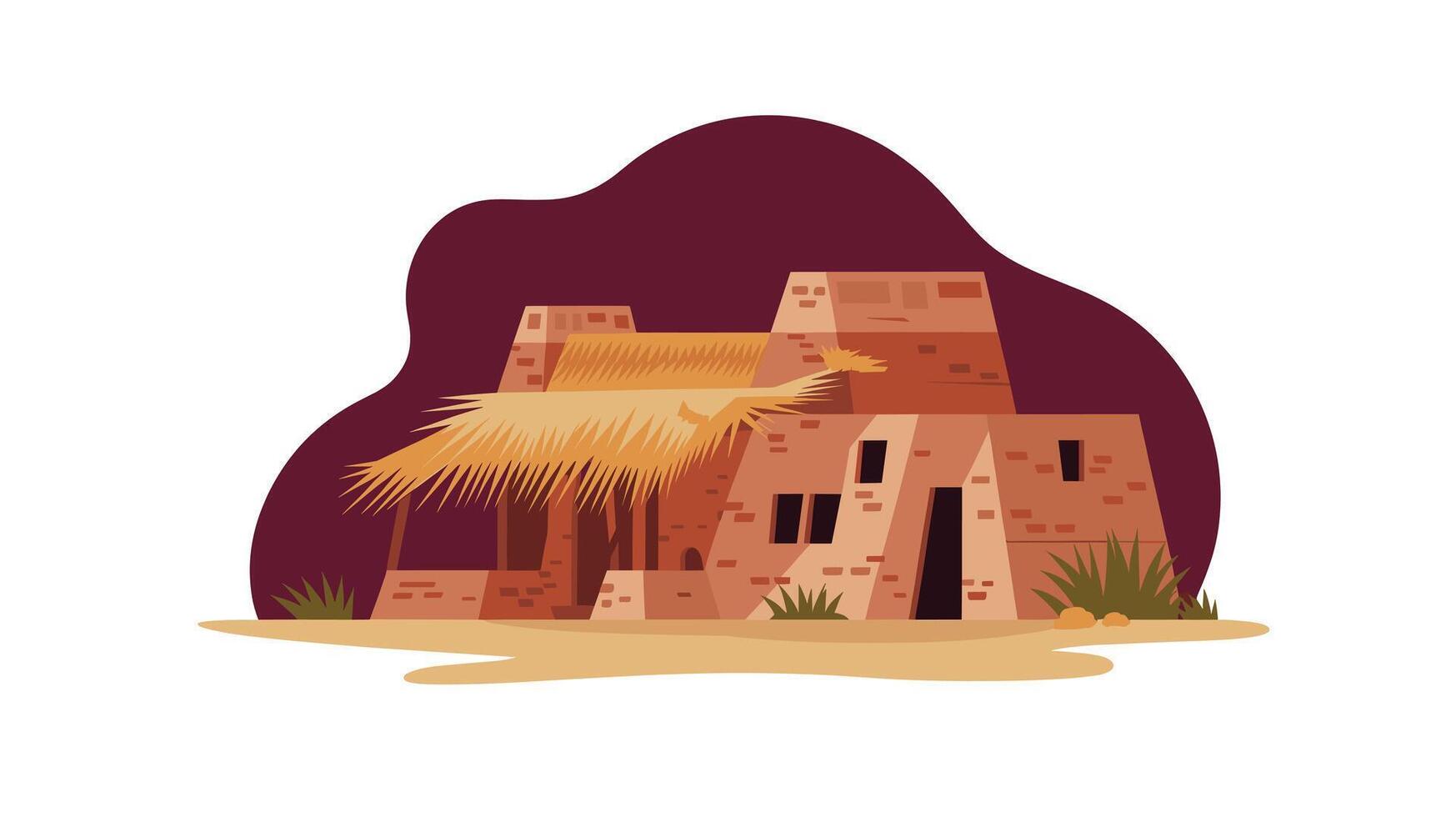 Desert adobe house thatched roof vector