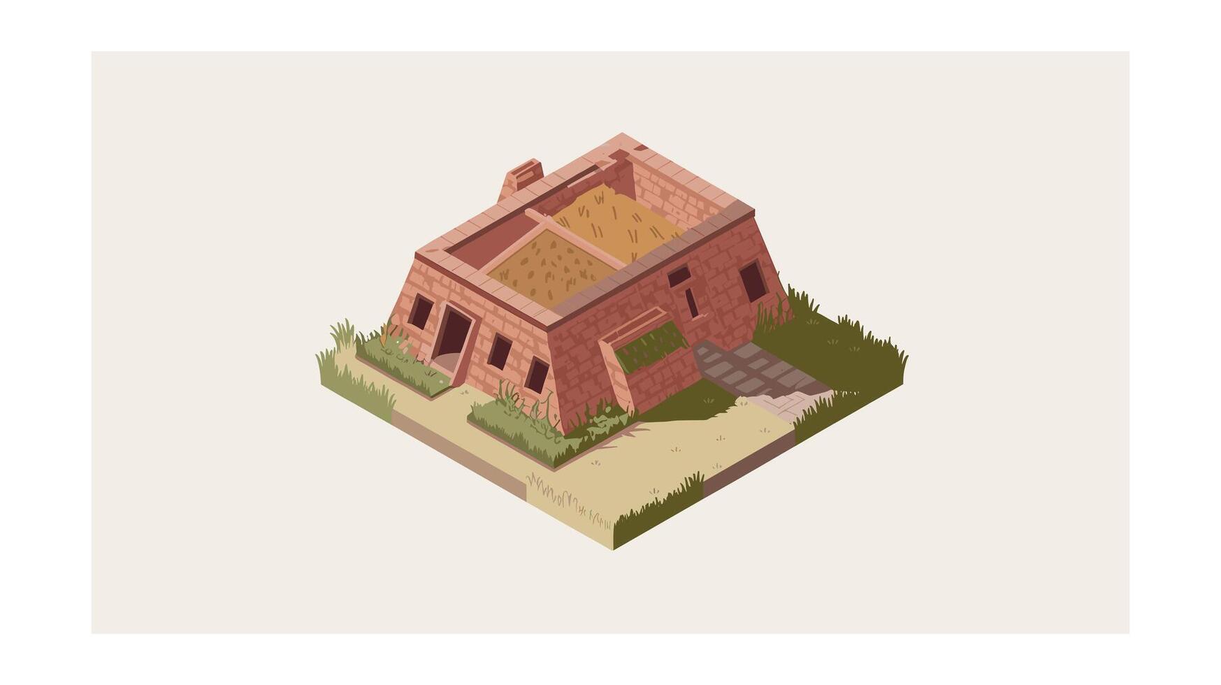 Isometric illustration of a rural brick house vector