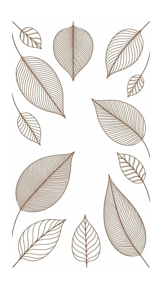 Brown line art leaves white background pattern vector