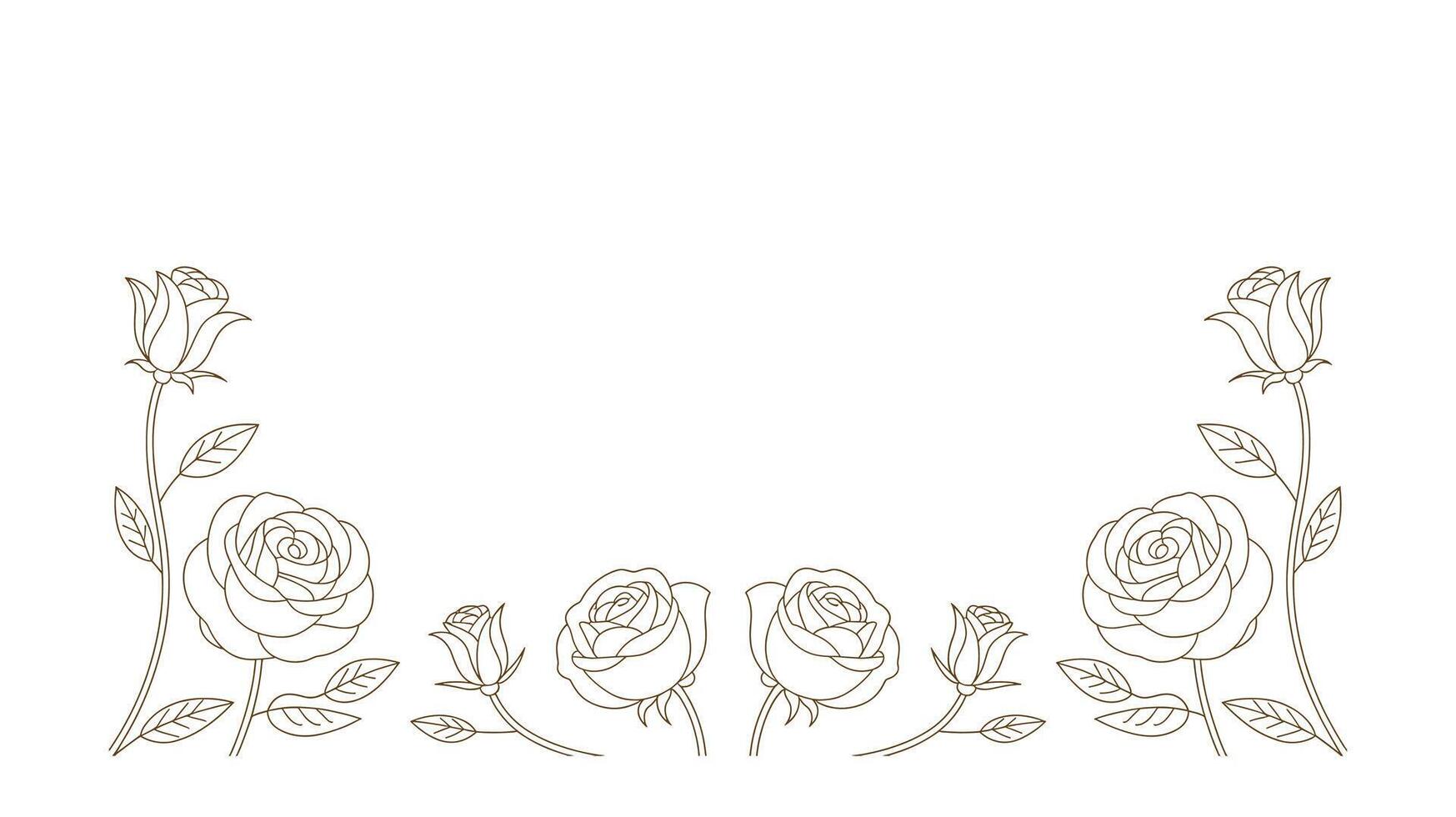 Elegant outline roses border wedding invitation template vector
