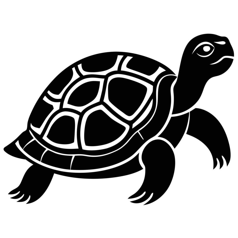 A stylized black and white illustration of a turtle animal in a minimalist design. vector